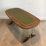 Neoclassical coffee table in wood, brass and leather