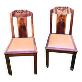Pair of vintage art deco chairs in wood and camel Skai