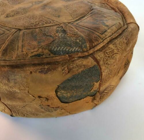 Pair of moroccan leather beanbags beautiful patina patina 1900