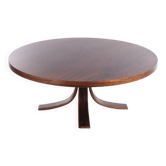 Table basse ronde vintage en bois plaqué palissandre design années 60
