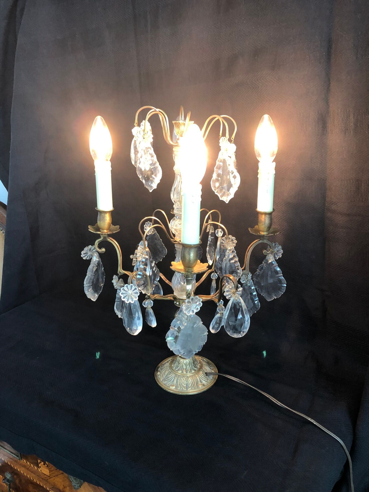 Golden brass girandole - 4 arms of lights - stamps and fleurettes in cut crystal