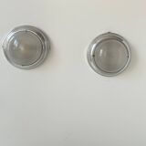 Pair of vintage art deco wall lights, chrome and sandblasted glass, France 1930