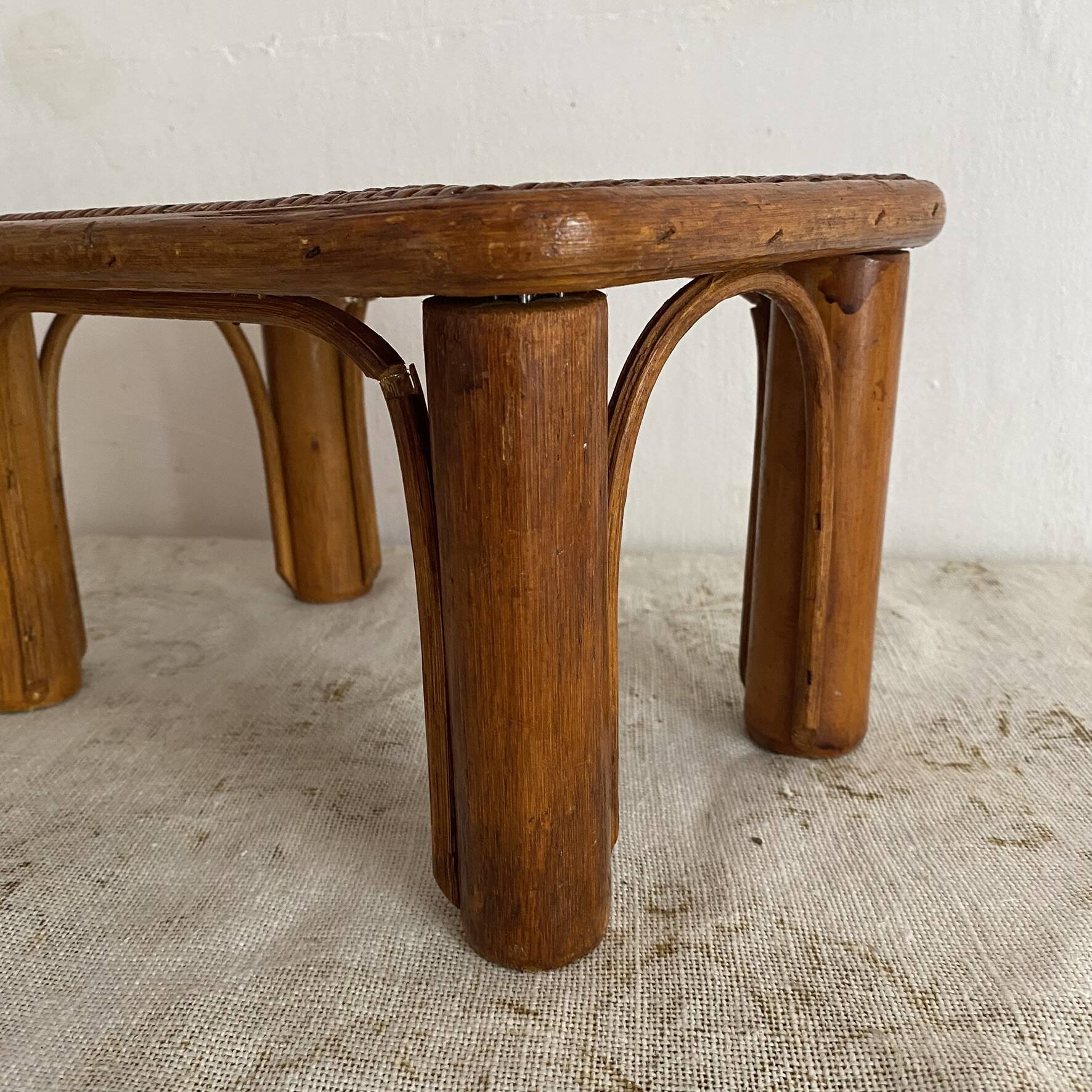 Vintage low rattan stool