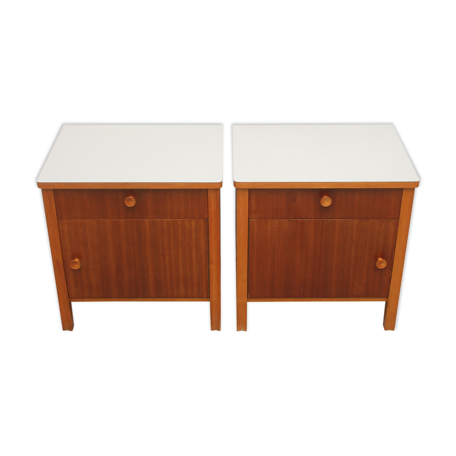 Pair of nightstands in walnut and formica 1950