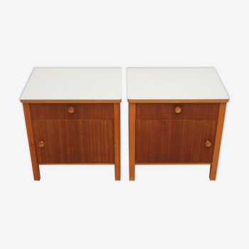 Pair of nightstands in walnut and formica 1950