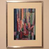 Gouache abstraite sur papier signée - des années 60/70