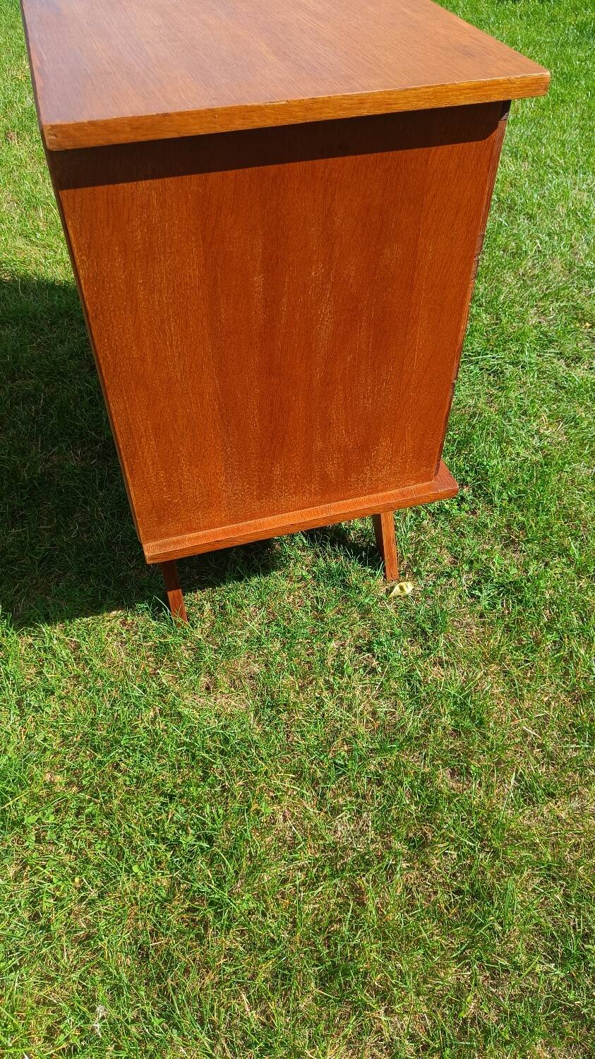 Rattan and wood splayed-leg chest of drawers