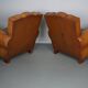 Pair of French Cognac Moustache Back Leather Club Chairs, 1950s