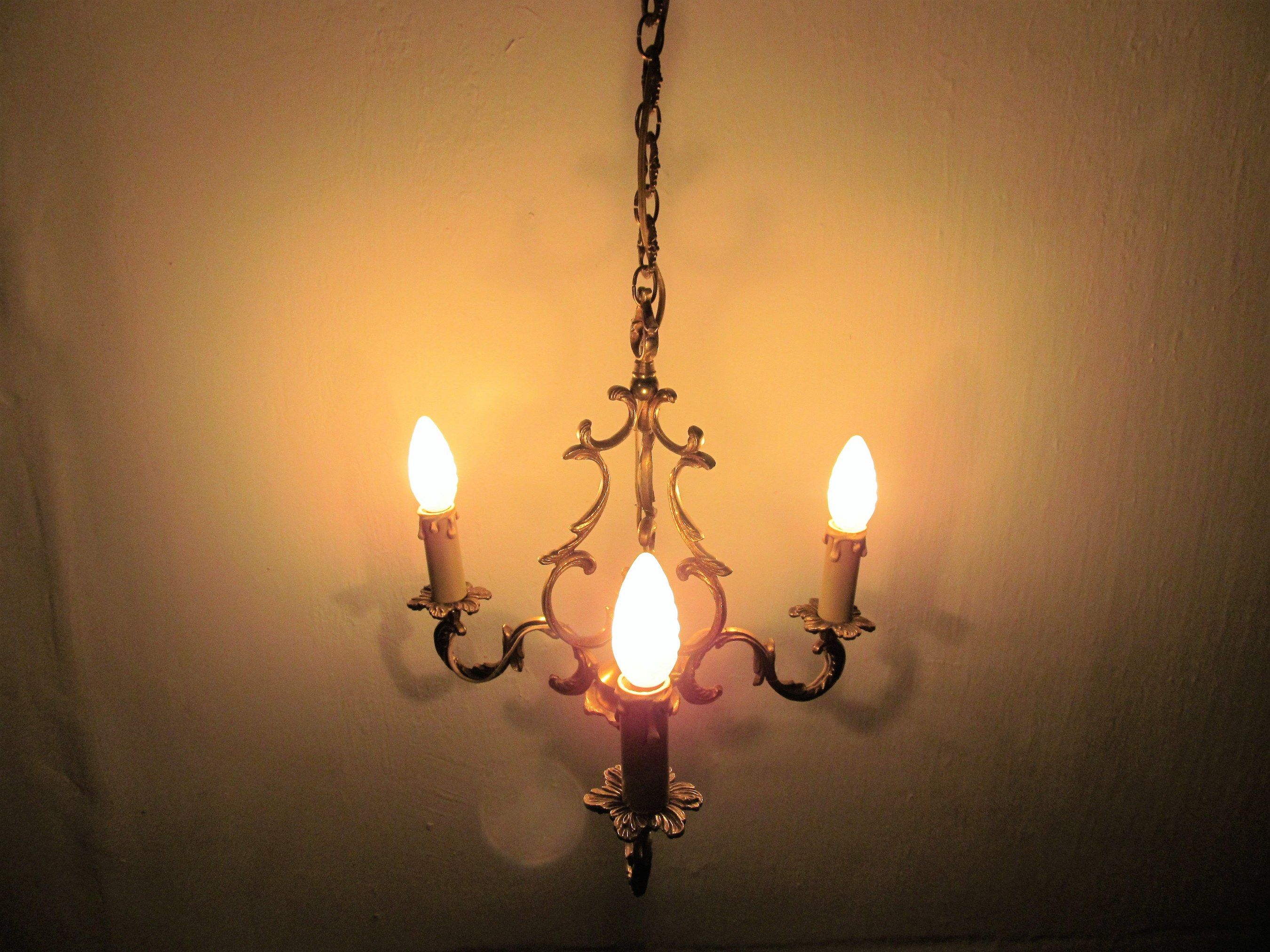 Birdcage chandelier in Bronze with 3 arms nice long chain French vintage