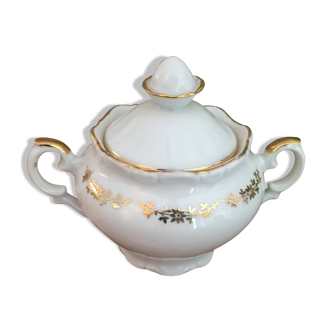 White and gilded porcelain sugar bowl