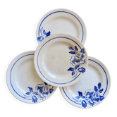 4 assiettes à dessert terre de fer vintage Digoin Sarreguemines Hubert bleu