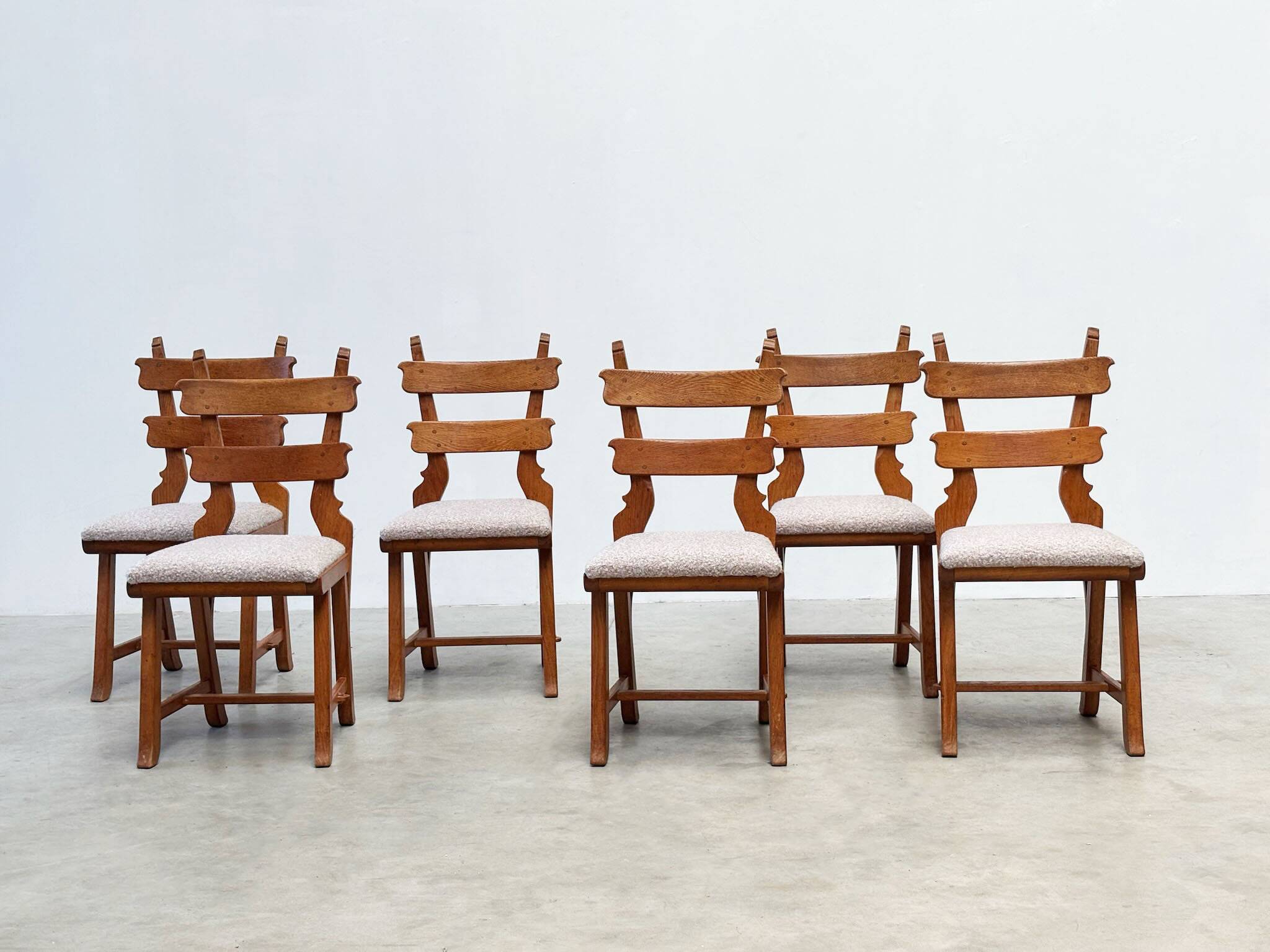 Set of six French brutalist dining chairs