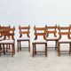 Set of six French brutalist dining chairs
