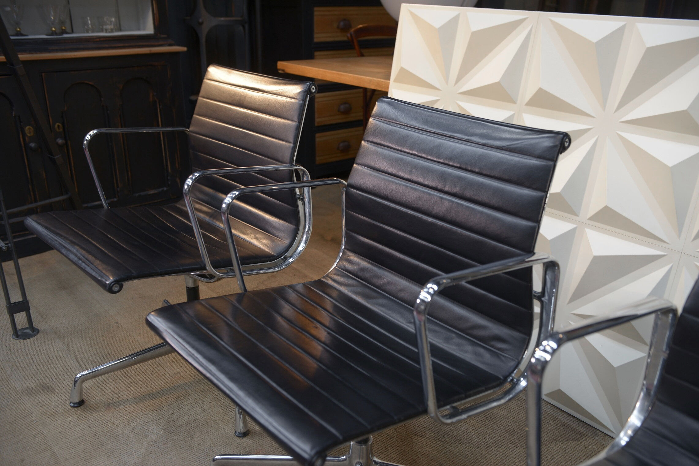 Vintage Leather Swivel Armchairs Ea108 by Charles and Ray Eames for Vitra