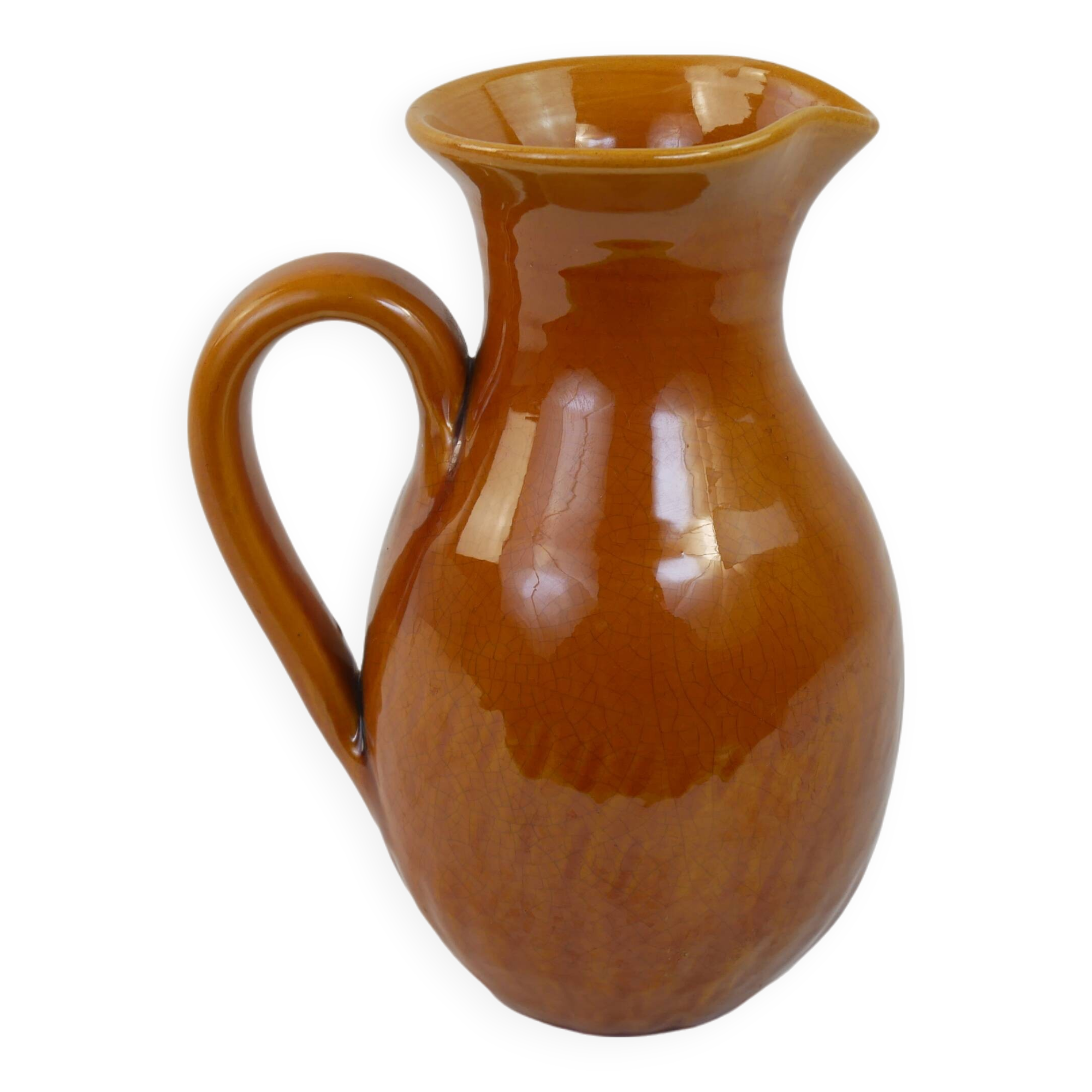 Yellow ochre ceramic pitcher signed Félix Céram Vallauris circa 1960