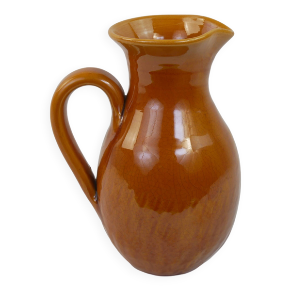 Pichet jaune ocre en céramique signé Félix Céram Vallauris circa 1960
