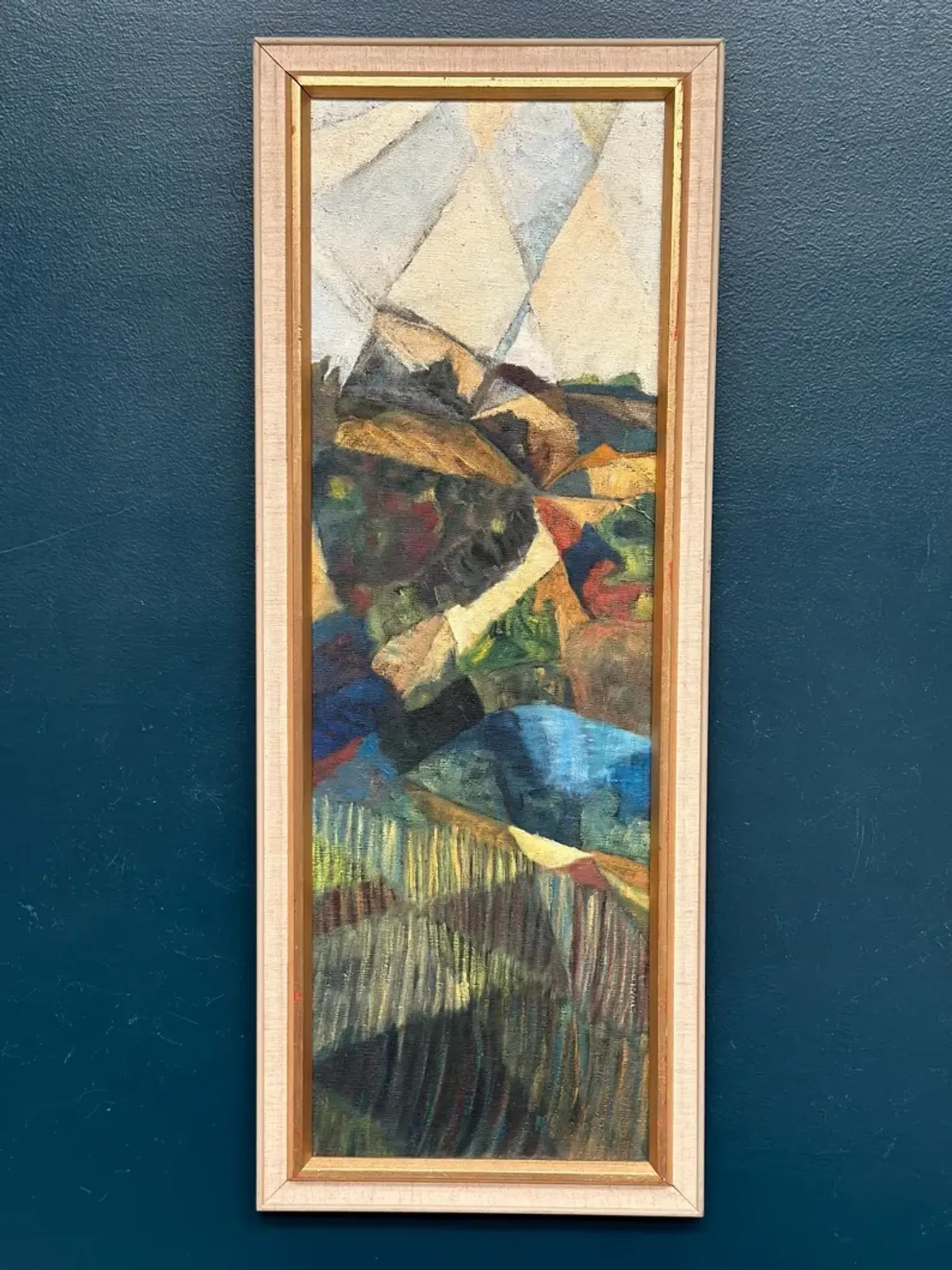 Large Original Swedish Oil on Canvas – “Cubist Landscape” by Kjell Lindberg – Signed – Vintage & Framed