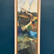Large Original Swedish Oil on Canvas – “Cubist Landscape” by Kjell Lindberg – Signed – Vintage & Framed
