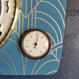 Vintage thermometer clock rectangular silent wall pendulum "Golden blue"