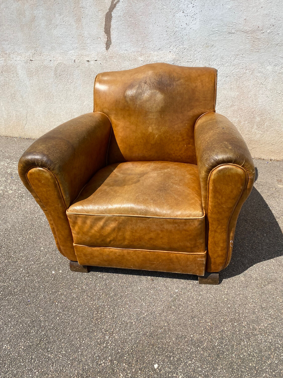 Fauteuil club cuir havane vintage