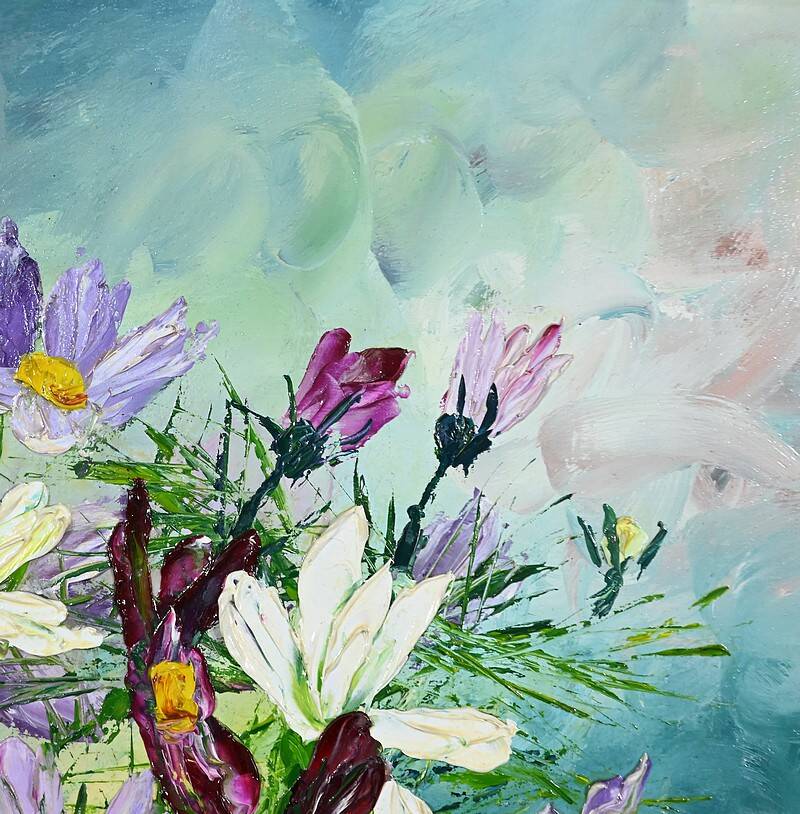 Oil on Panel “Wild Flowers” by I. Kitter Ferrus – Mid 20th Century