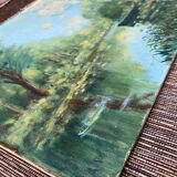 HSP table: "Small corner of river with boat" early XX° monogrammed