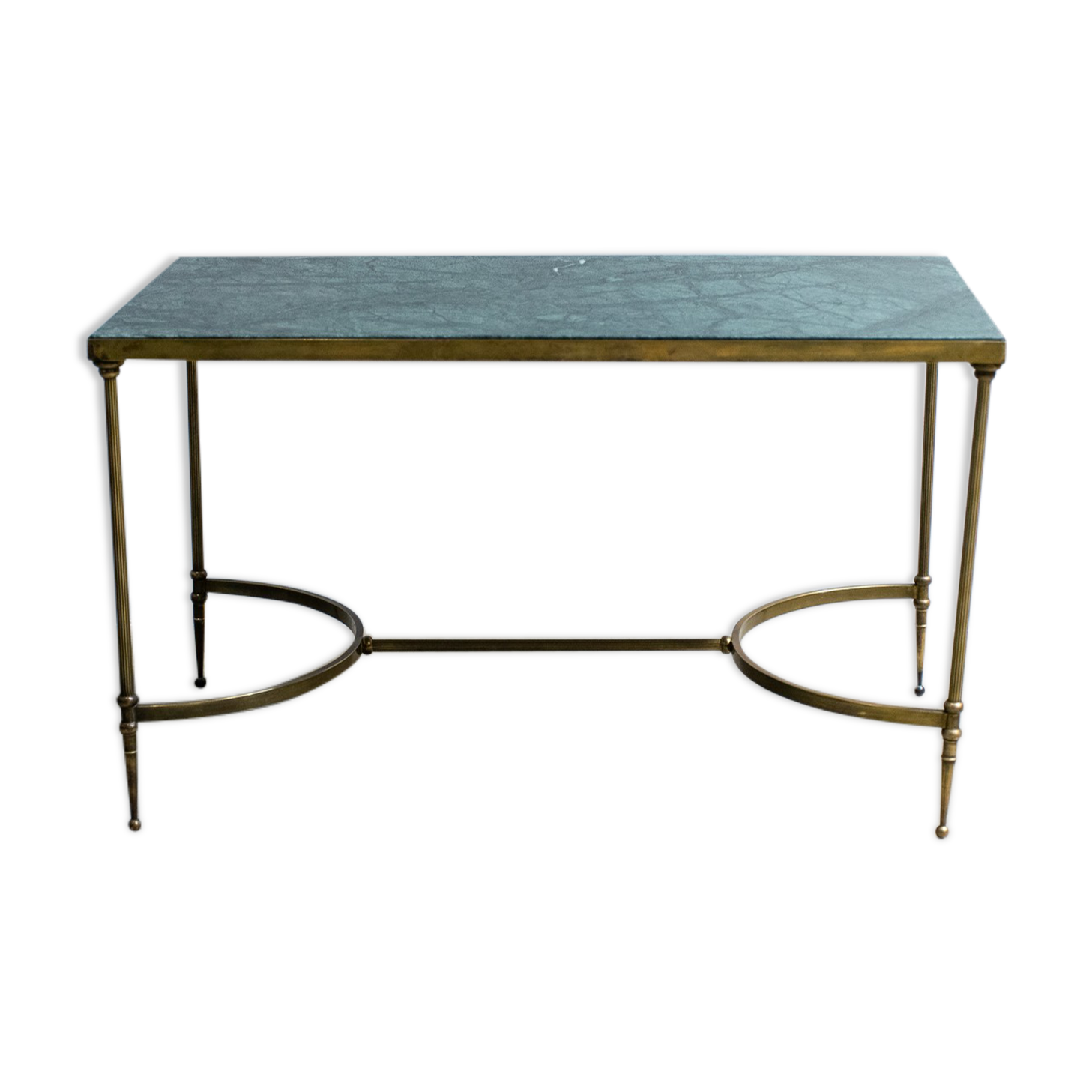 Table basse du milieu du siècle, France 1960 en laiton et marbre vert