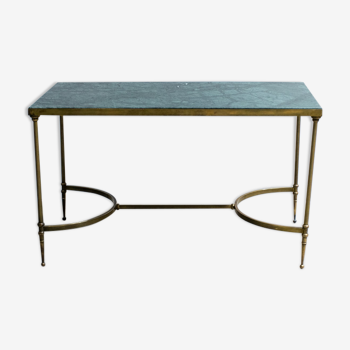 Table basse du milieu du siècle, France 1960 en laiton et marbre vert