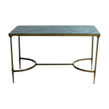 Table basse du milieu du siècle, France 1960 en laiton et marbre vert