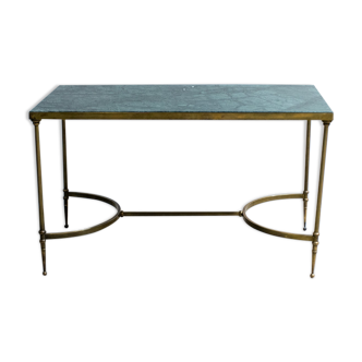 Table basse du milieu du siècle, France 1960 en laiton et marbre vert