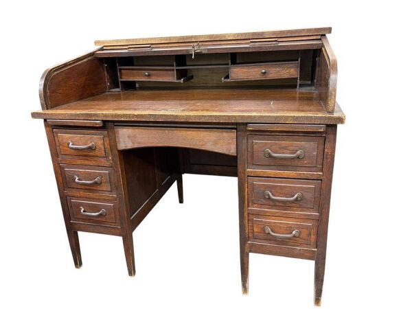Bureau américain vintage en bois avec volet roulant