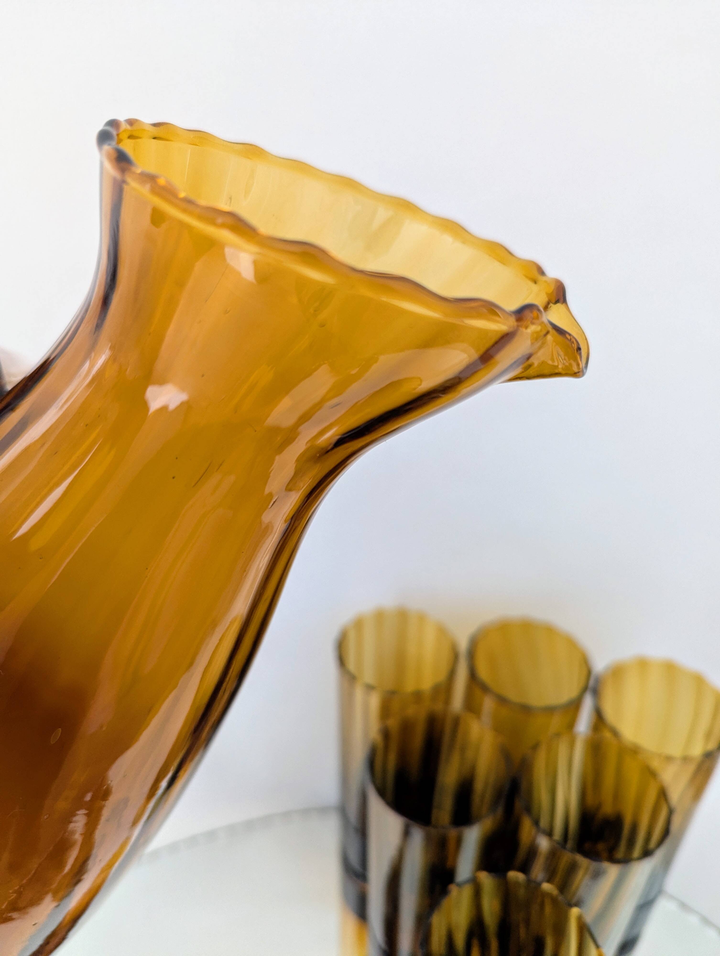 Amber blown glass orangeade set