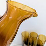 Amber blown glass orangeade set