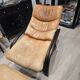 Vintage camel leather lounge chair with ottoman – wooden frame – 1970s