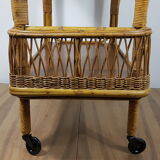 Vintage 70s rattan bar on wheels