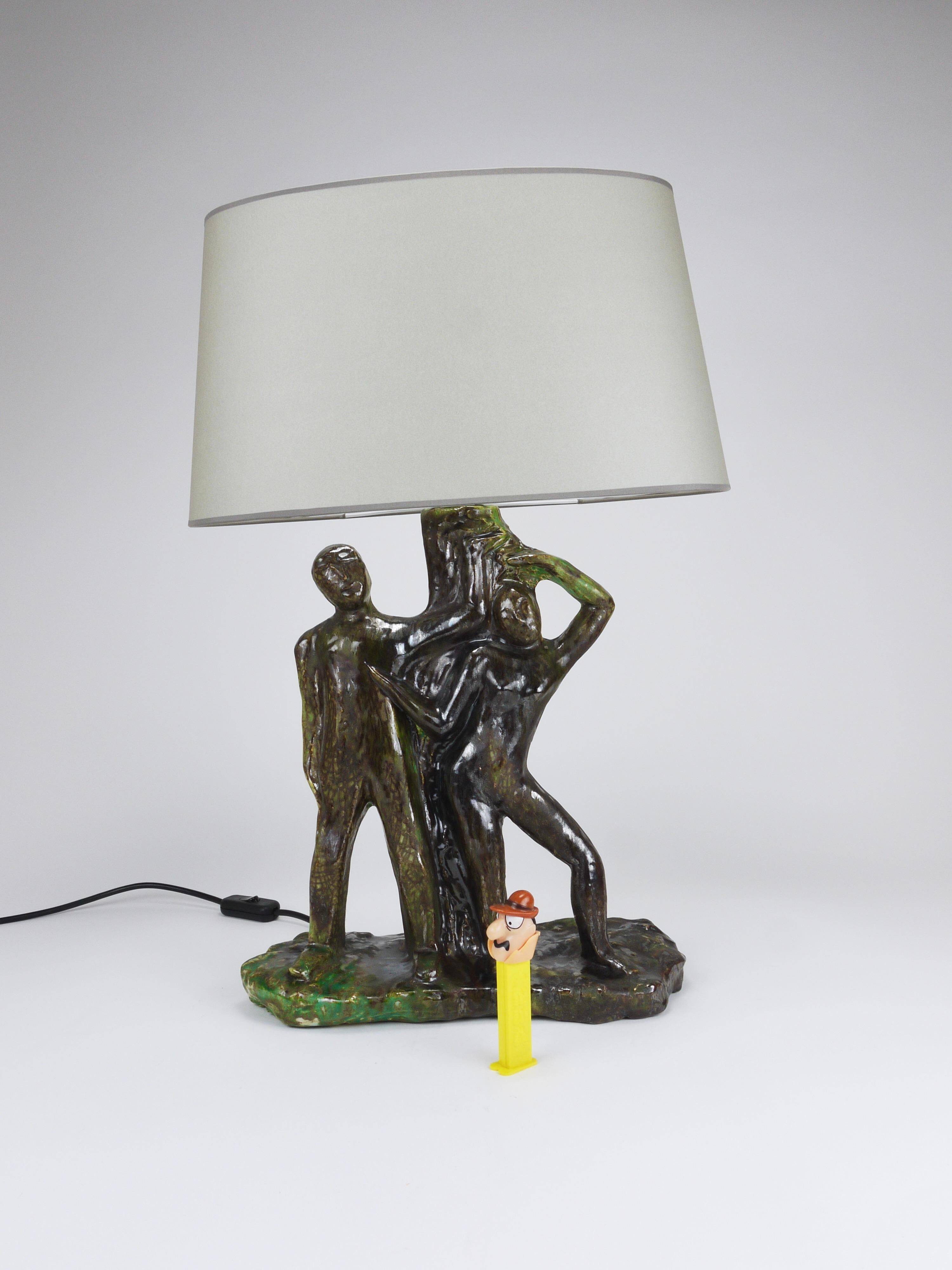 Brutalist sculptural table lamp "Man and Woman near a Tree", Italy, 1970s