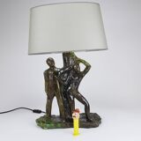 Brutalist sculptural table lamp "Man and Woman near a Tree", Italy, 1970s