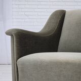 Canapé 2 places danois des années 1970, velours vert, bois de hêtre.