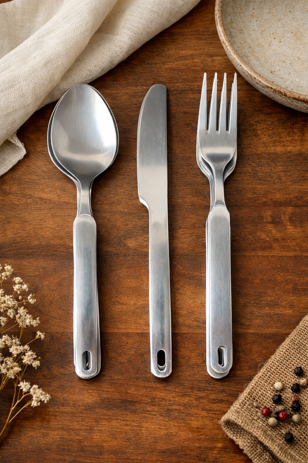 Vintage cutlery service Rostfrei – modernist stainless steel design – 11 pieces