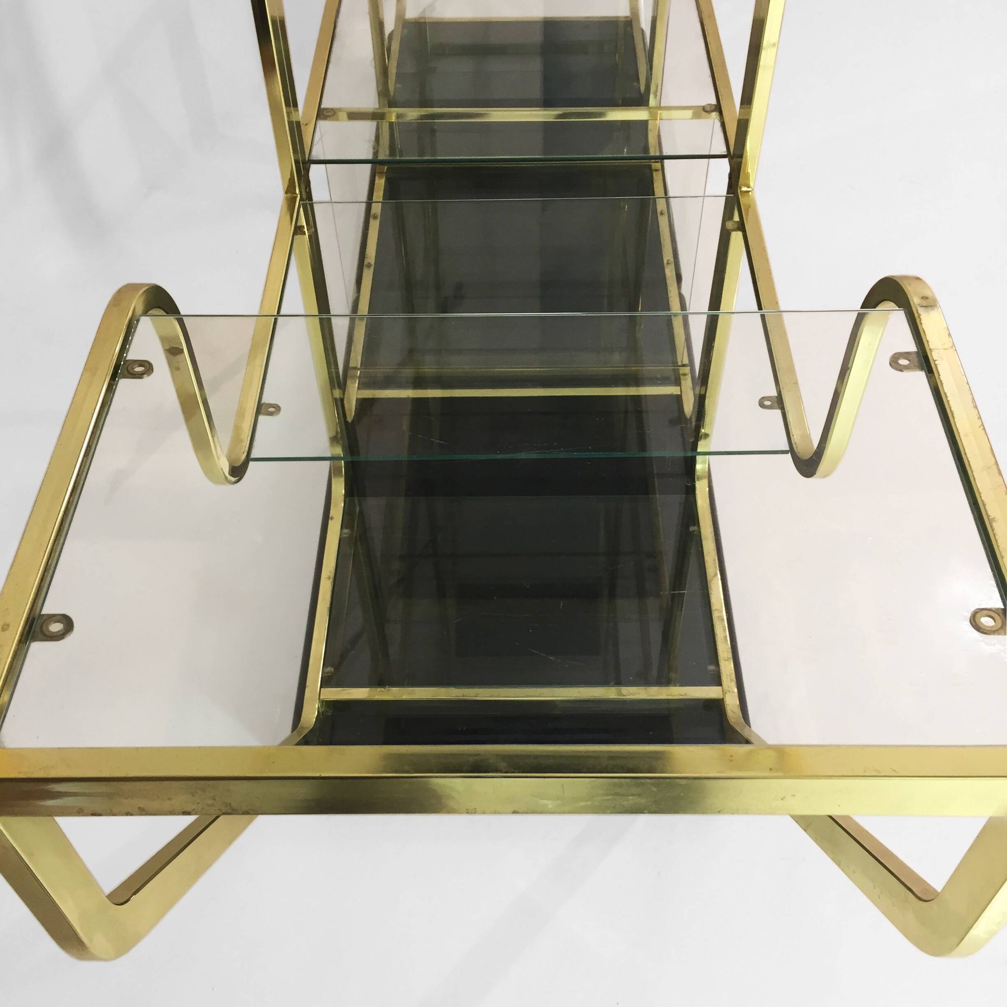Brass Glass Octagonal Etagere Hollywood Regency 70s Midcentury