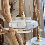 Pair of vintage portable lamps, customizable Art Deco frosted and gold glass globes