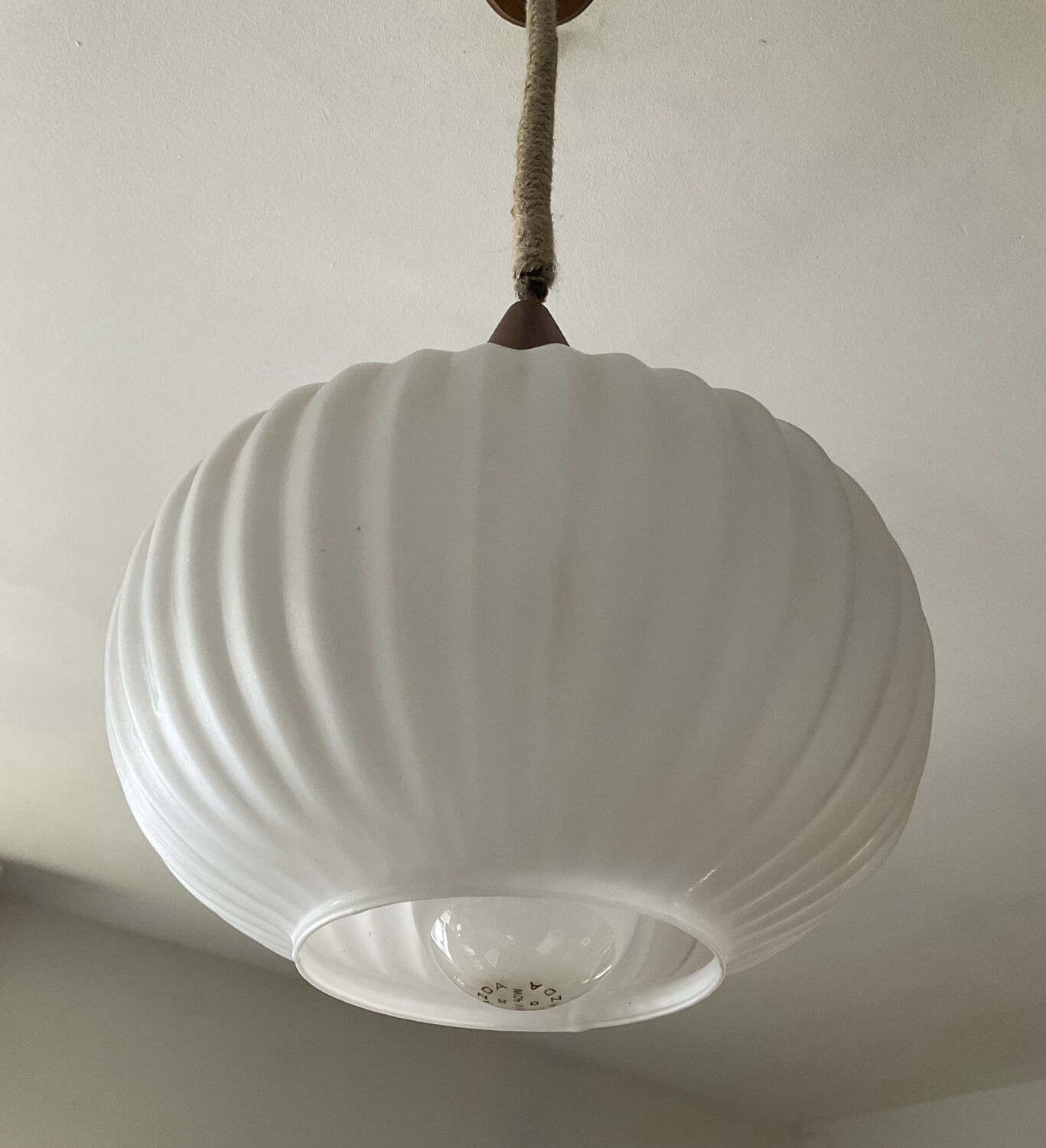 Louis Kalff pendant light in opaline and teak from the 1960s