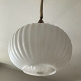 Louis Kalff pendant light in opaline and teak from the 1960s