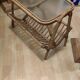 Rattan and frosted glass end table with magazine rack