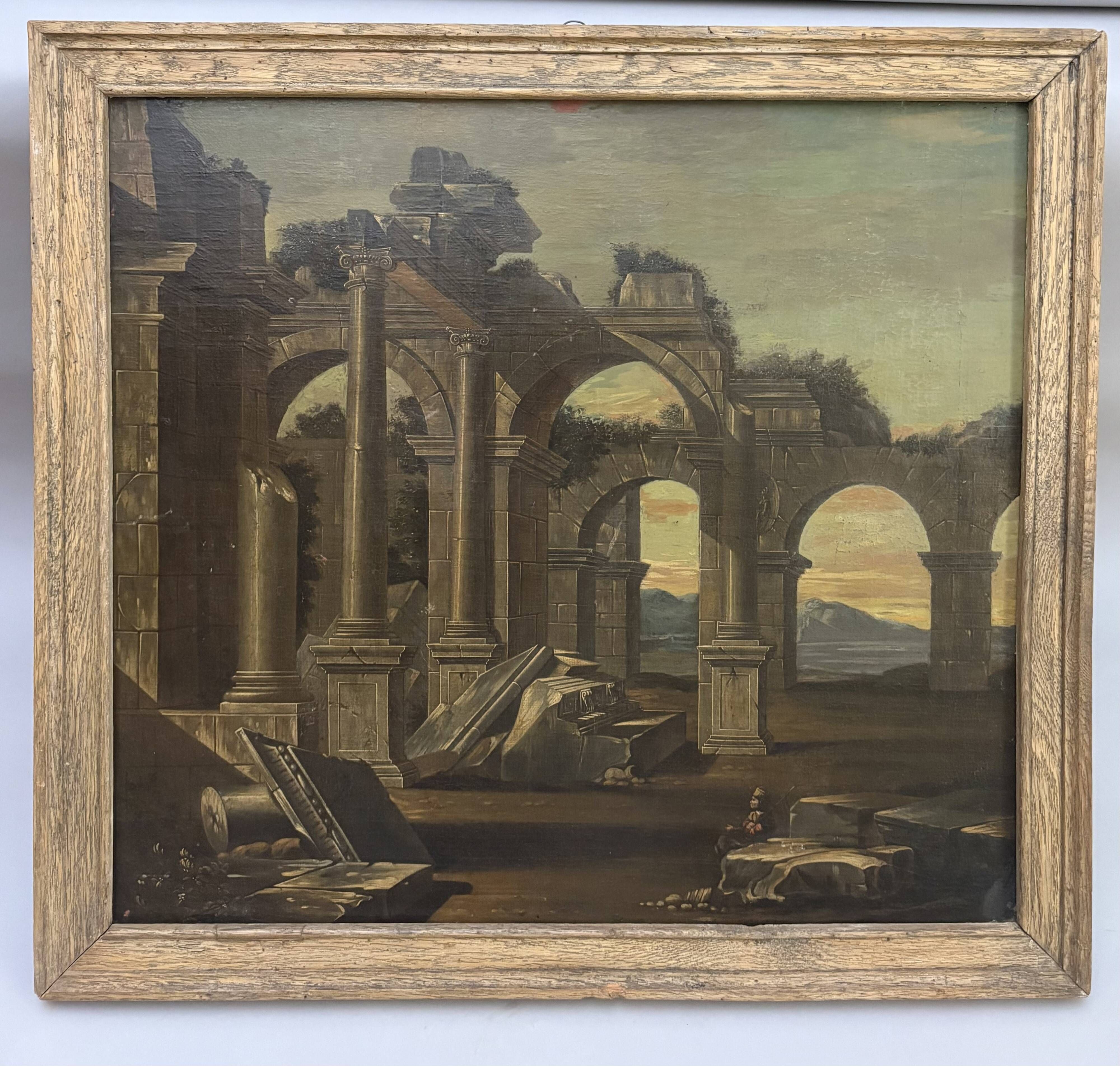 Italian School 18th century Ruins antiques landscape oil on canvas