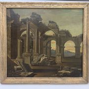 Italian School 18th century Ruins antiques landscape oil on canvas