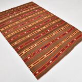 5x7 Soft Brown & Red Mid Century Moderin Turkish Kilim Rug, 153x220