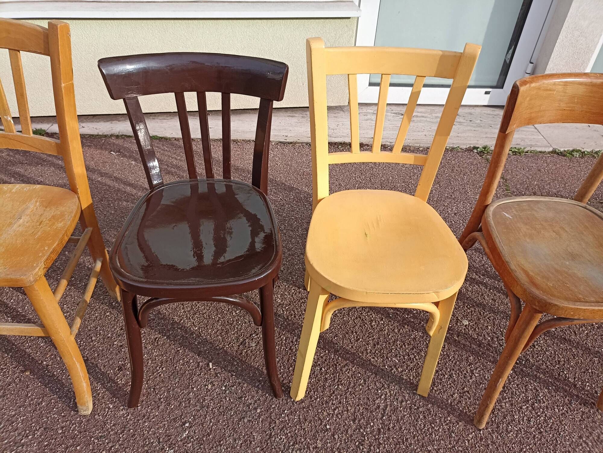 Set of 8 wooden bistro chairs bar mismatched