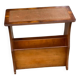 English magazine holder in wood and brown leather