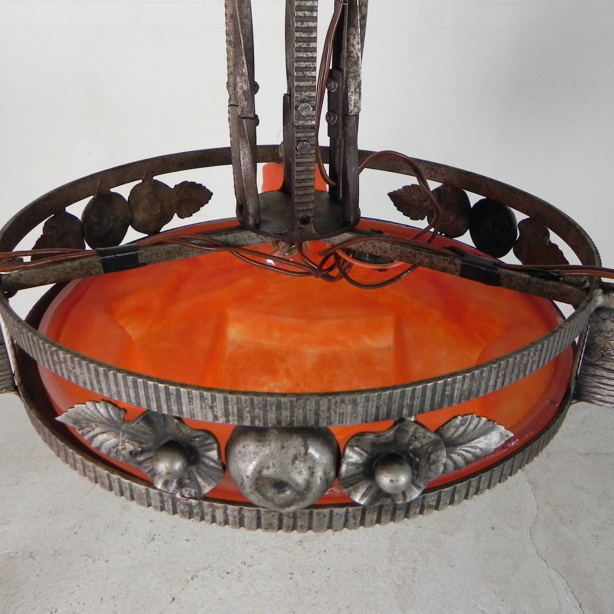 Art Deco pendant lamp with glass bowl and 3 chalices, 1930s